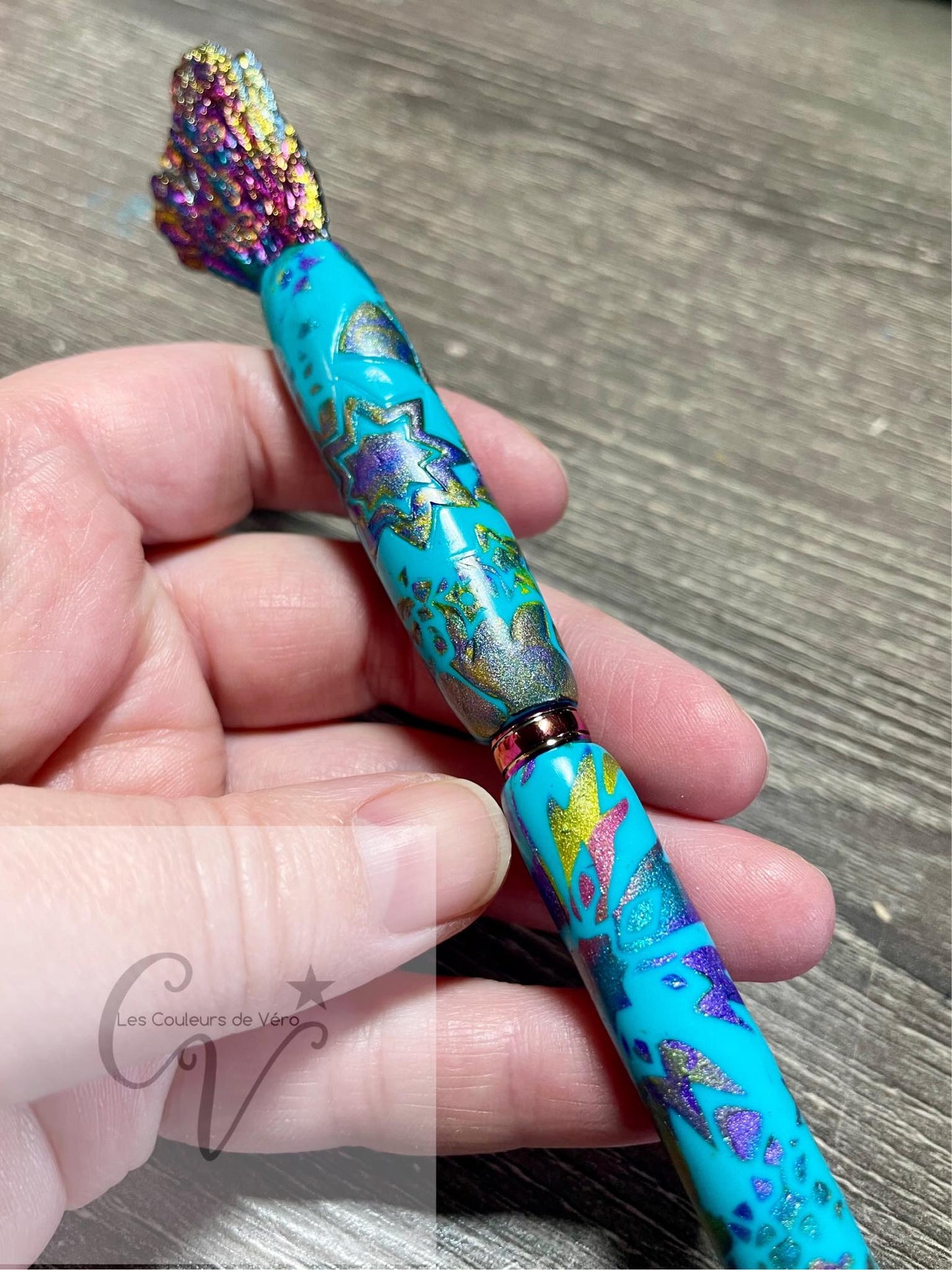 Stylo bille en pâte polymère - orné d'une pierre précieuse Tourmaline Noire Naturelle