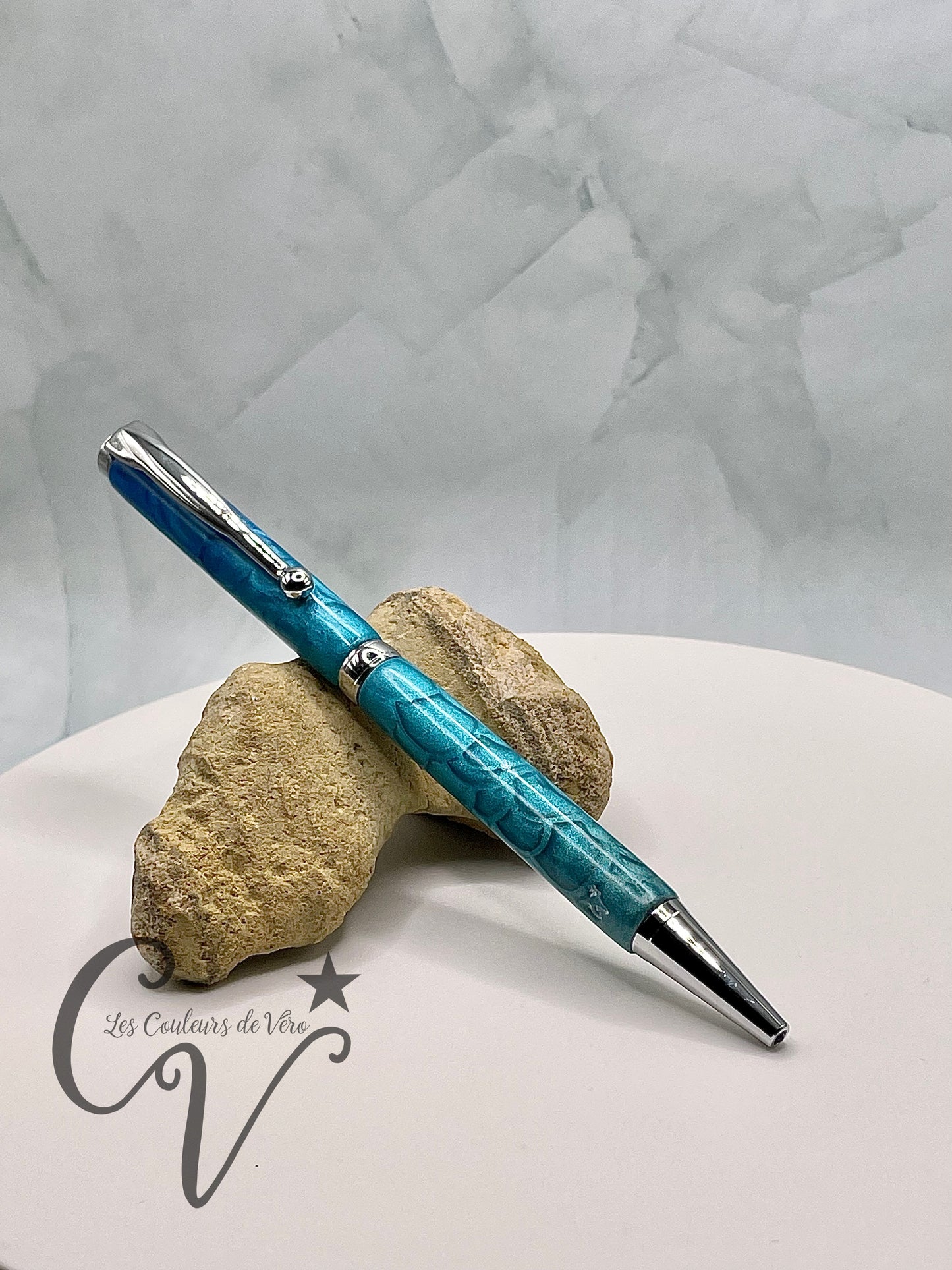Stylo bille de collection à torsion mince Slimline, plaquage argent; Bulles d'océan!