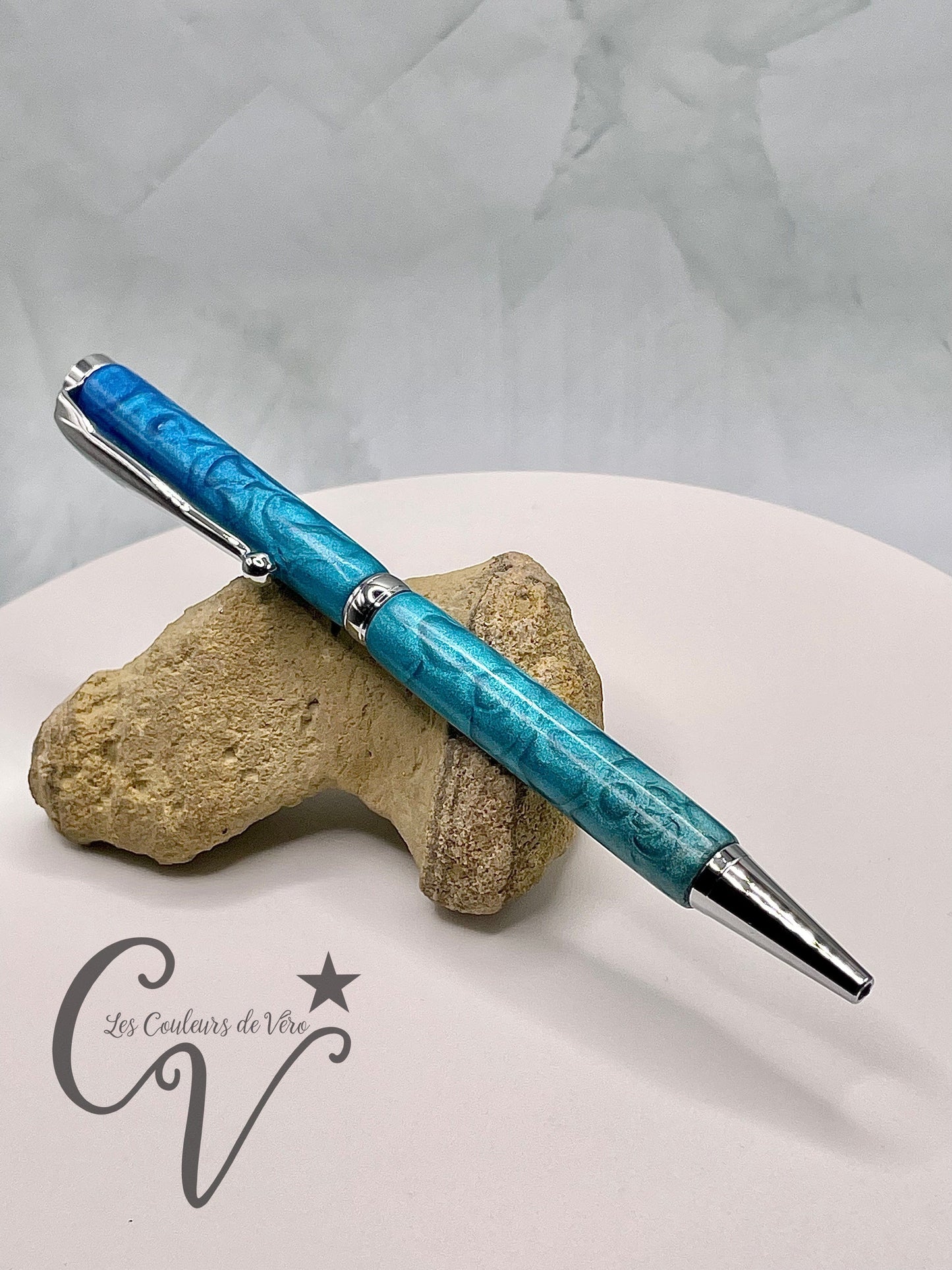 Stylo bille de collection à torsion mince Slimline, plaquage argent; Bulles d'océan!