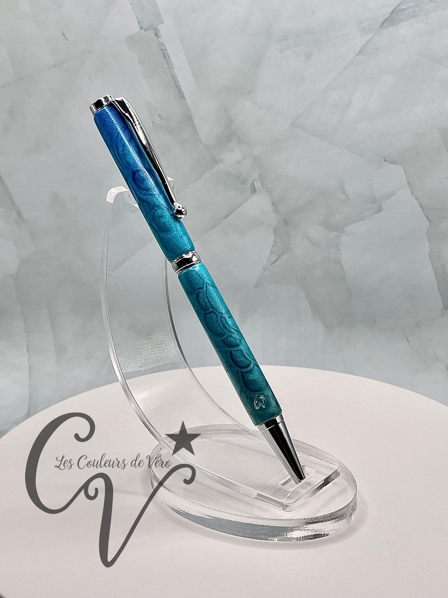 Stylo bille de collection à torsion mince Slimline, plaquage argent; Bulles d'océan!