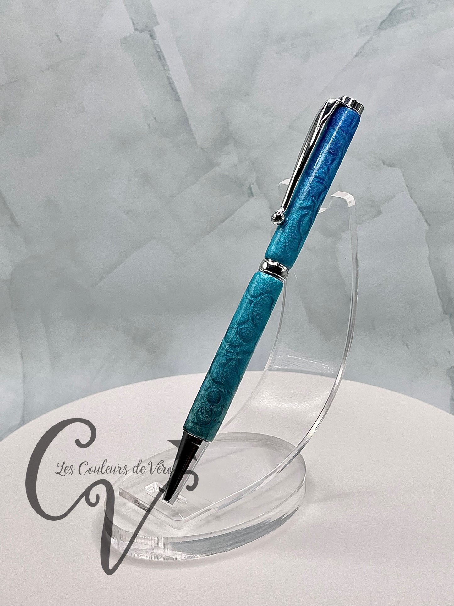 Stylo bille de collection à torsion mince Slimline, plaquage argent; Bulles d'océan!