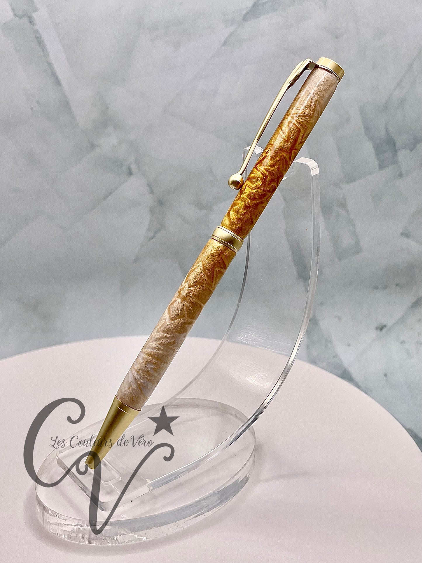 Stylo bille de collection à torsion mince Slimline, placage or brossé; Étoiles montantes aux cieux!
