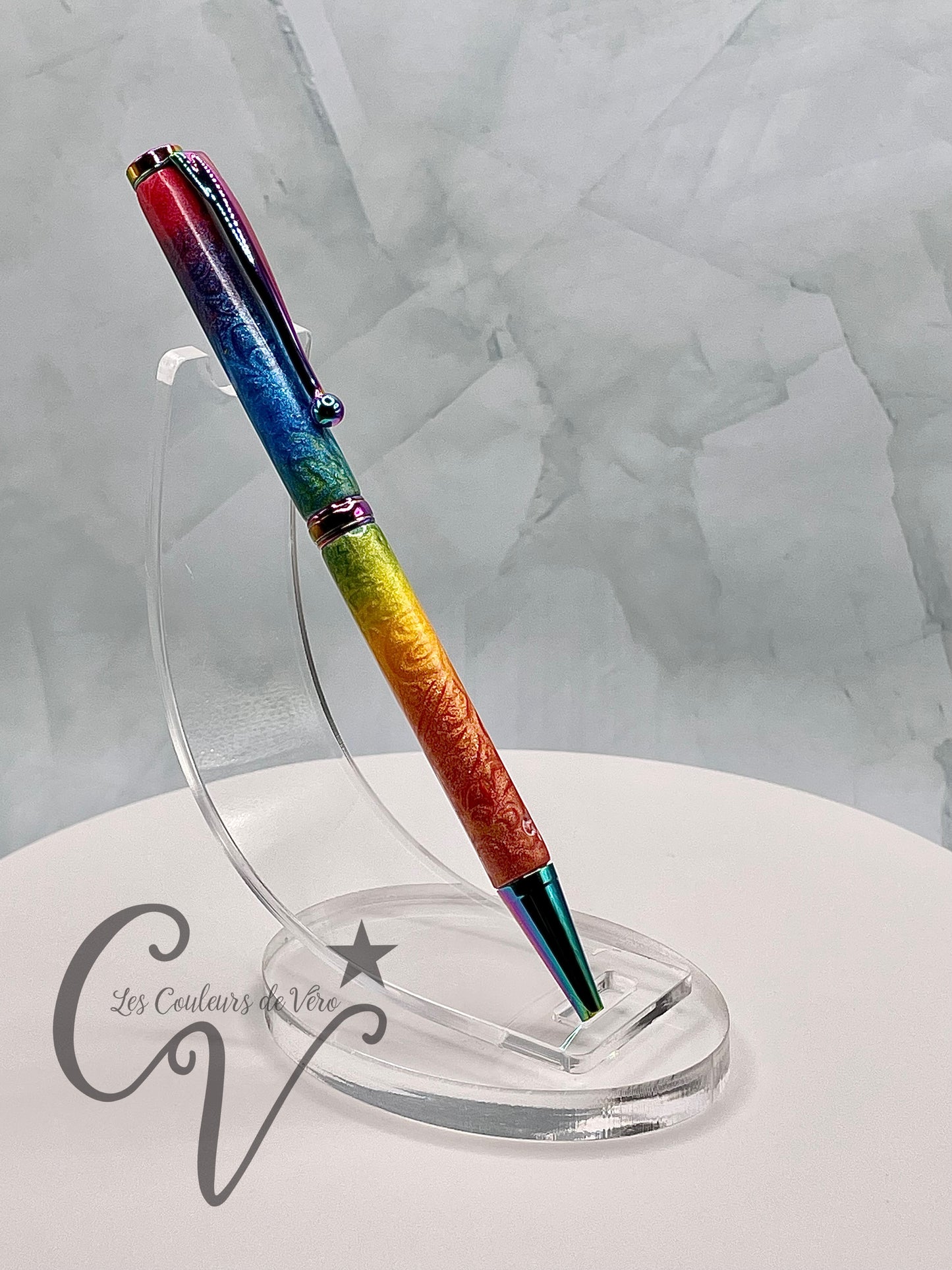 Stylo bille de collection à torsion mince Slimline, plaquage caméléon; Arc-en-ciel fleurale enchantée!