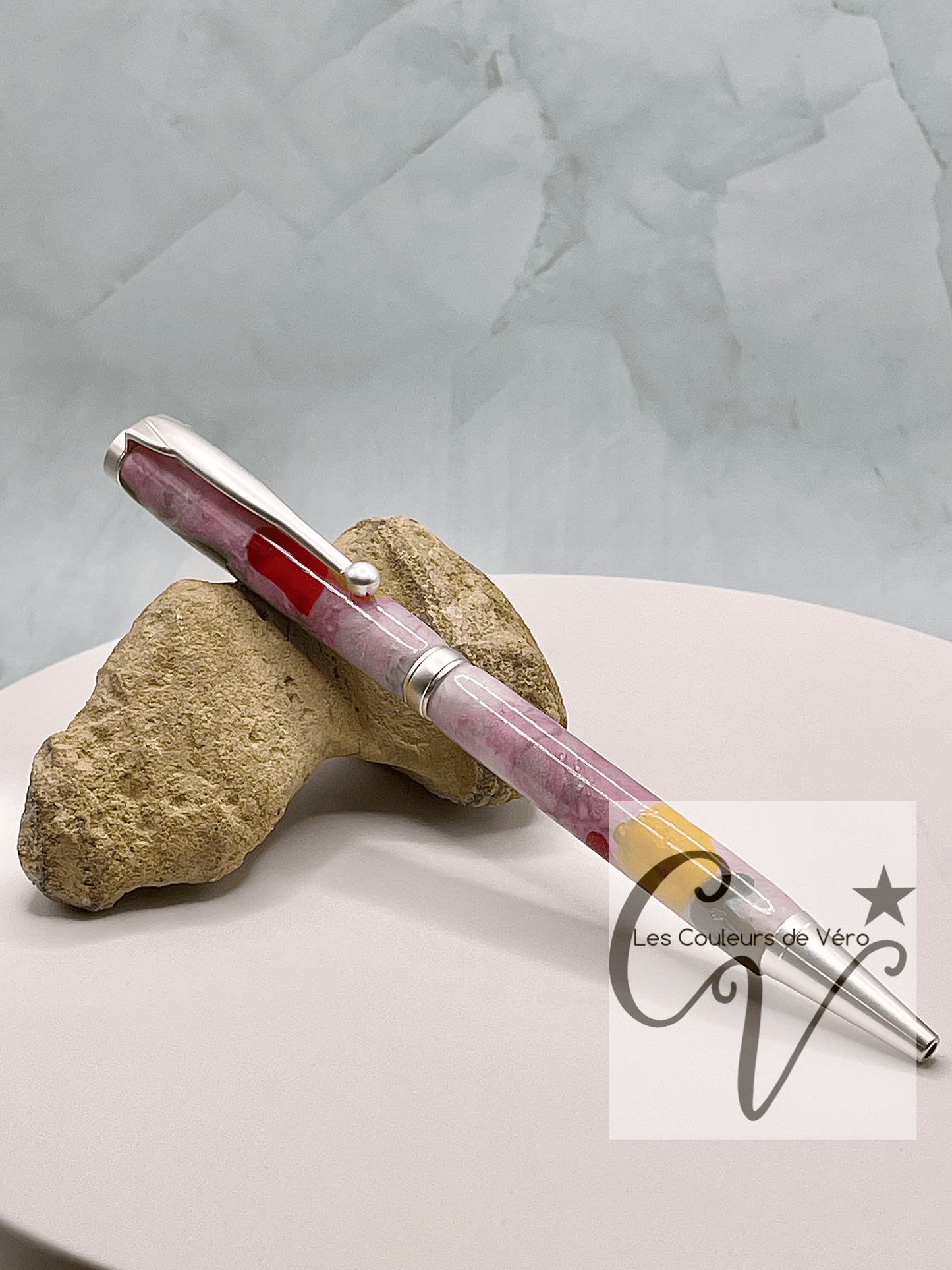 Stylo bille de collection à torsion ligne mince Slimline, plaquage argent brossé; Marbré multicolores!