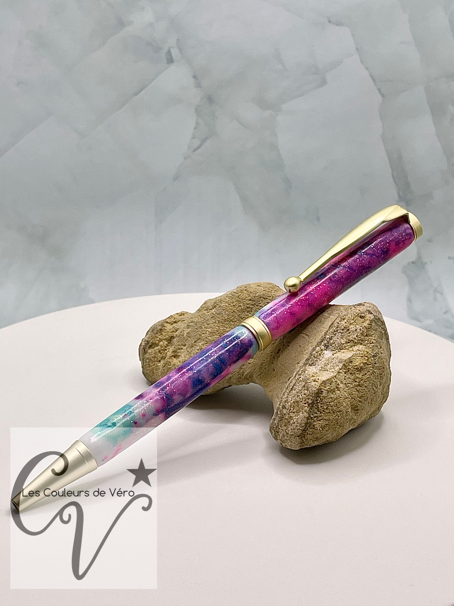 Stylo bille de collection à torsion ligne mince Slimline, plaquage or brossé; Splash de Rose!