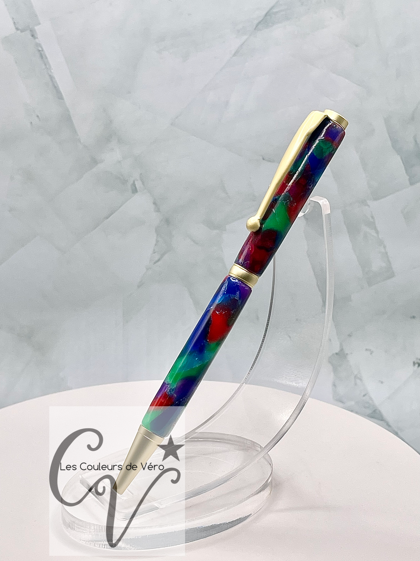 Stylo bille de collection à torsion ligne mince Slimline, plaquage or brossé; Motif Pierres précieuses de brillance!