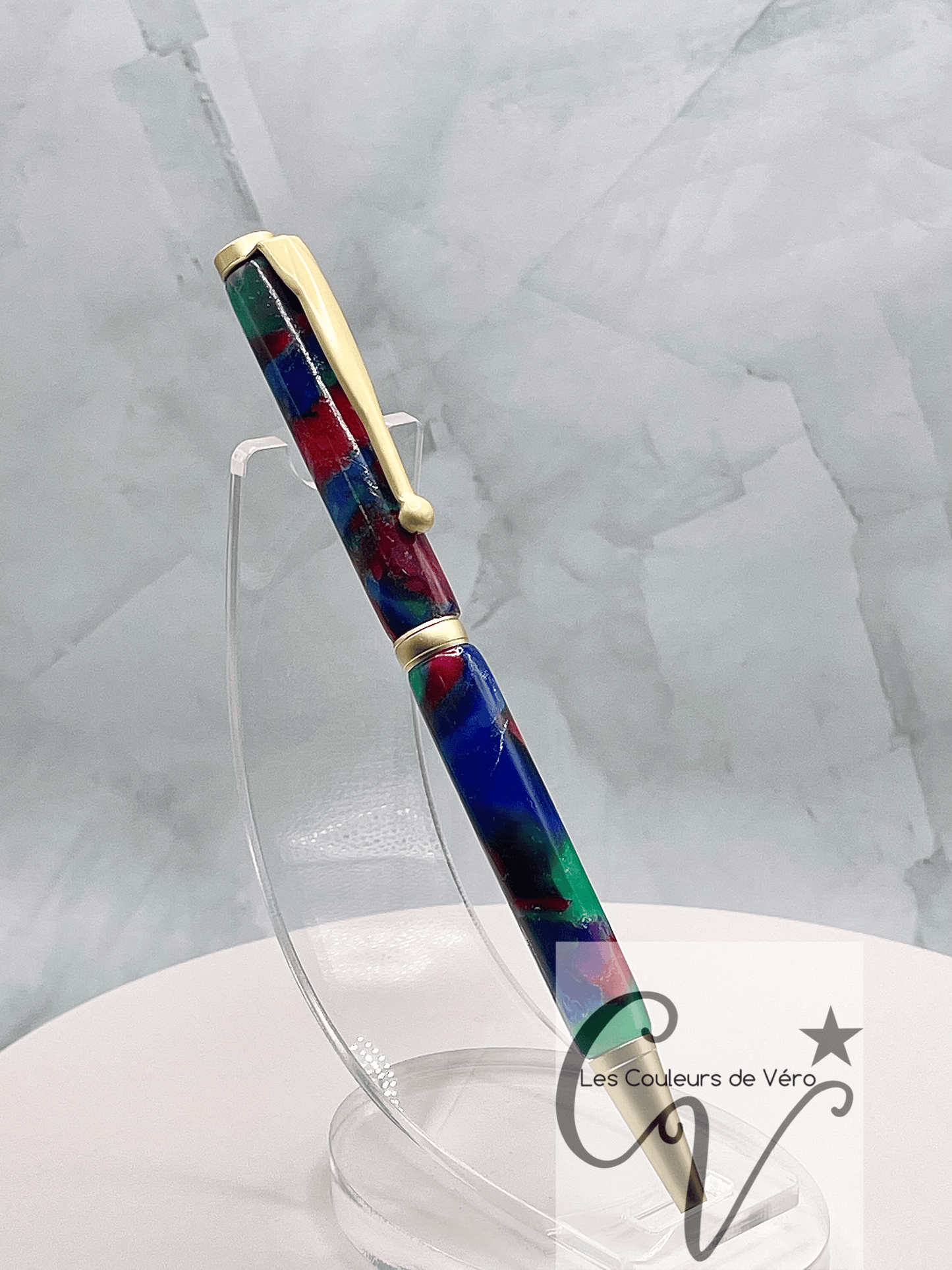 Stylo bille de collection à torsion ligne mince Slimline, plaquage or brossé; Motif Pierres précieuses de brillance!