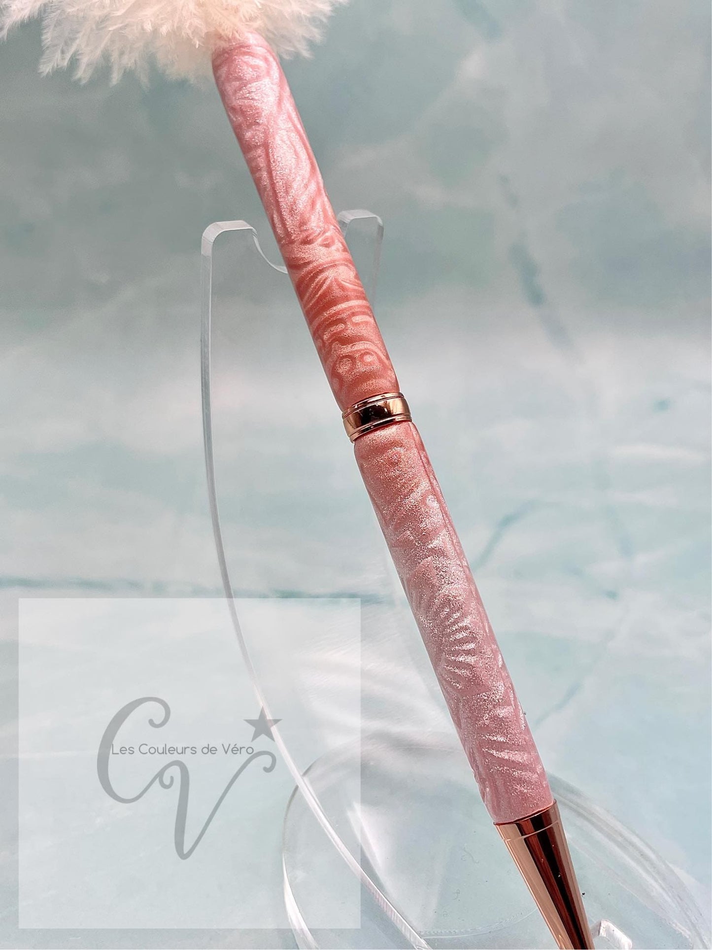 Stylo bille de collection à torsion mince Slimline; En pâte polymère, finissions plume d'autruche!