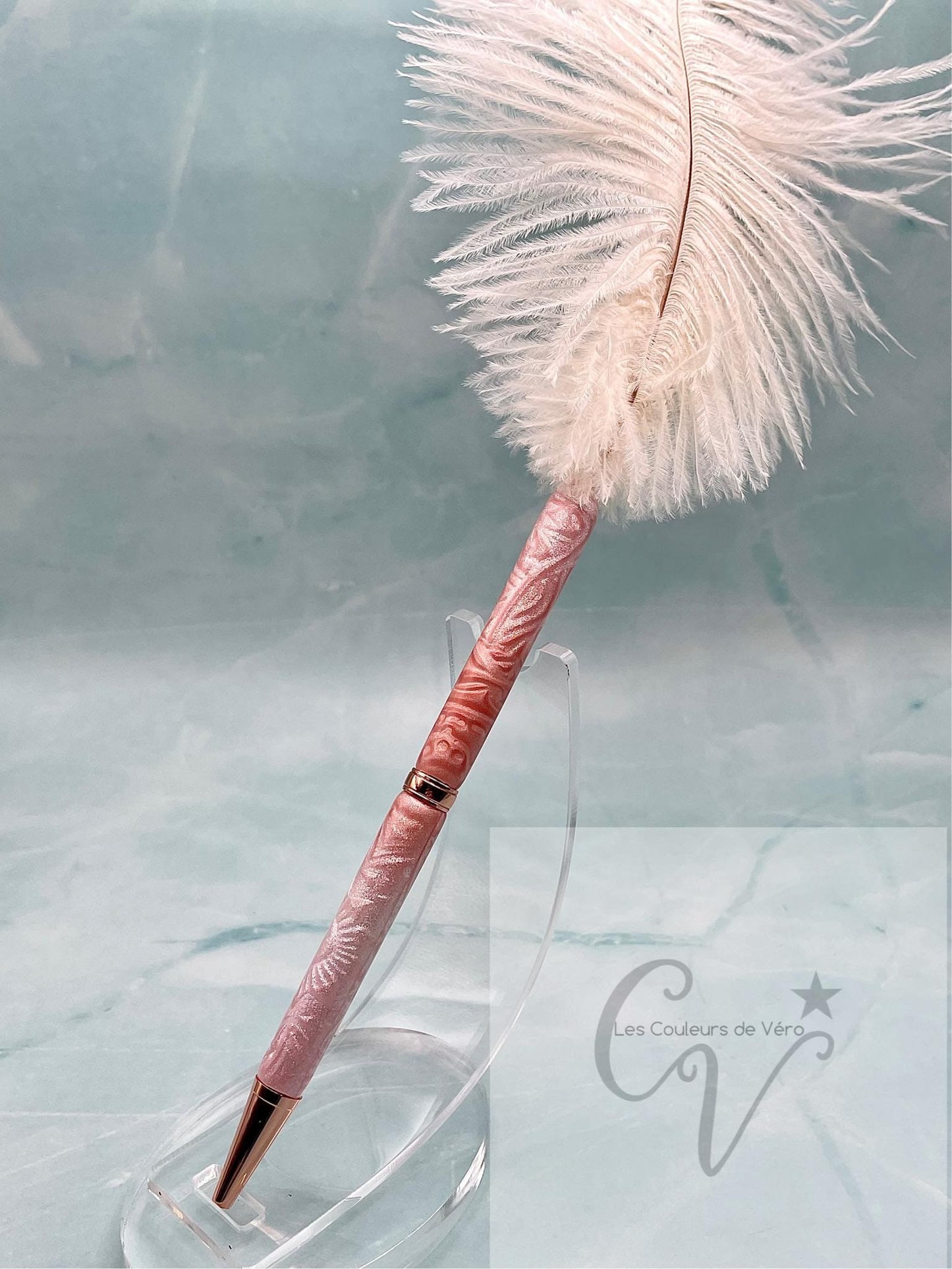 Stylo bille de collection à torsion mince Slimline; En pâte polymère, finissions plume d'autruche!