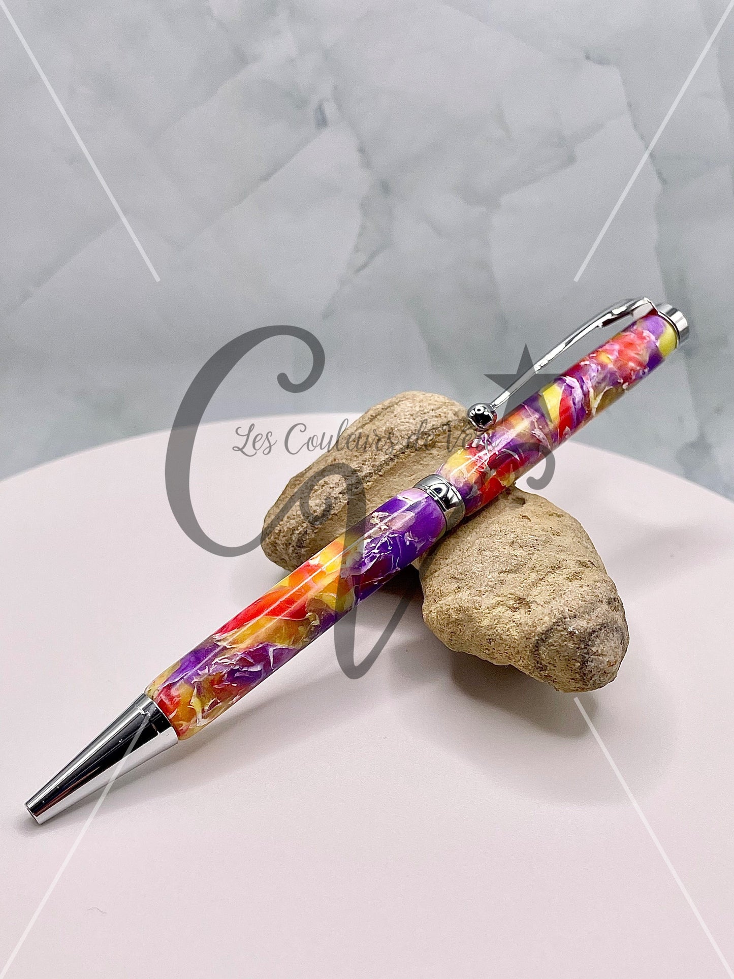 Stylo bille de collection à torsion mince Slimline, placage argent; Pierres précieuses brillantes!