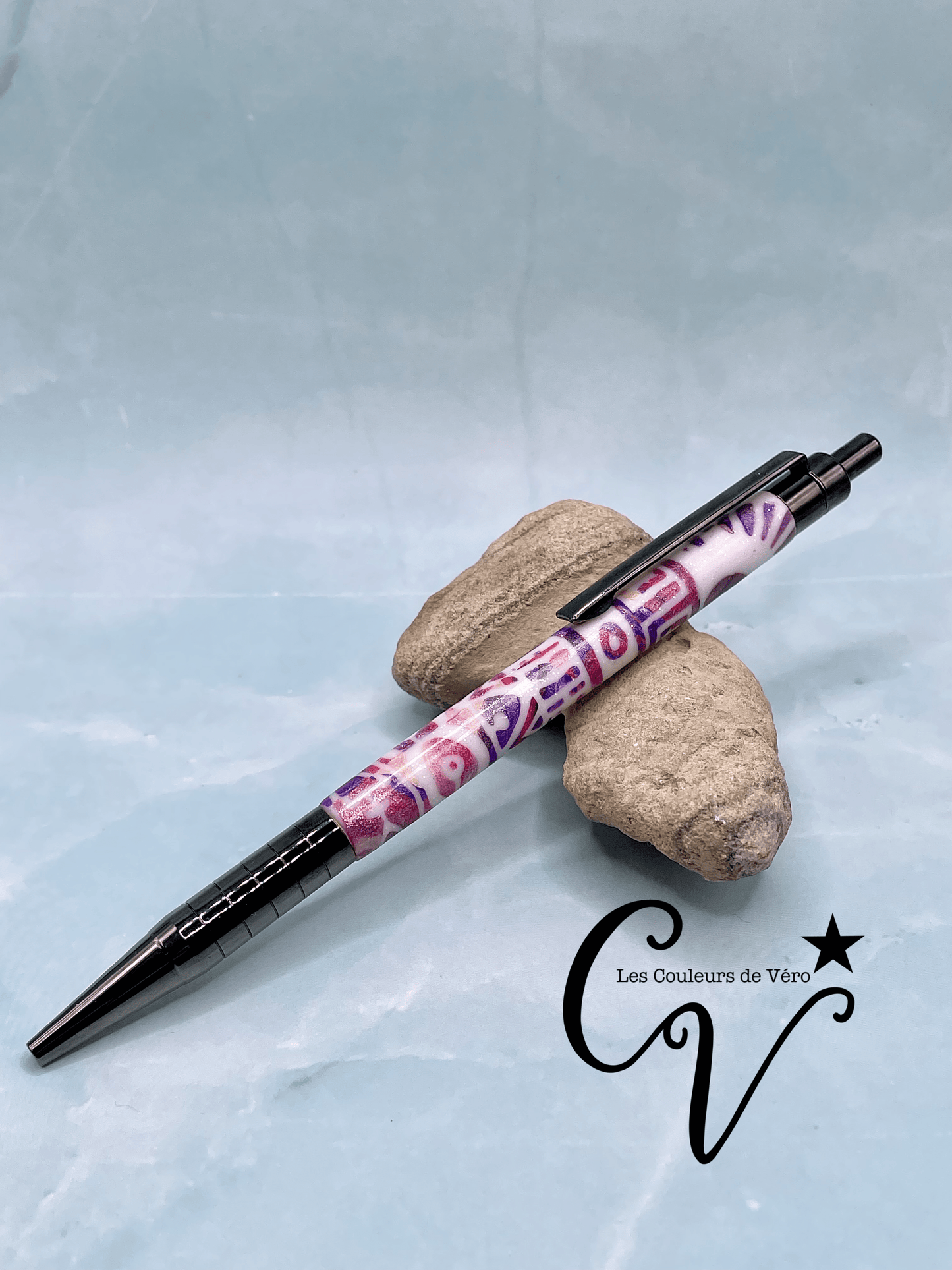 Stylo bille rétractable click Saxa; Géométrie de violet!