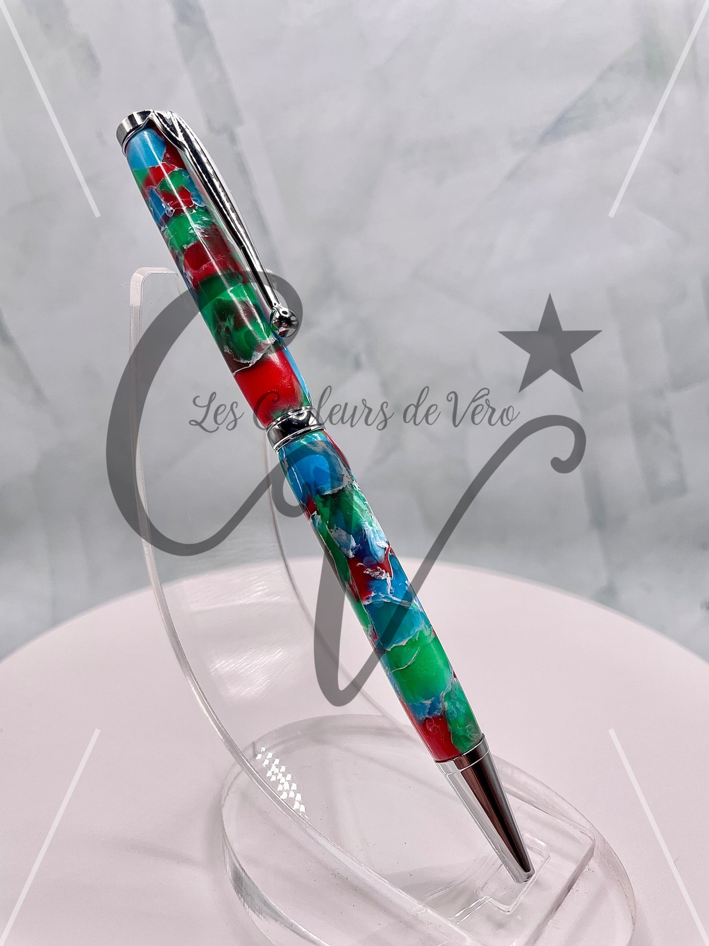 Stylo bille de collection à torsion mince Slimline, placage argent; Pierres précieuses brillantes!