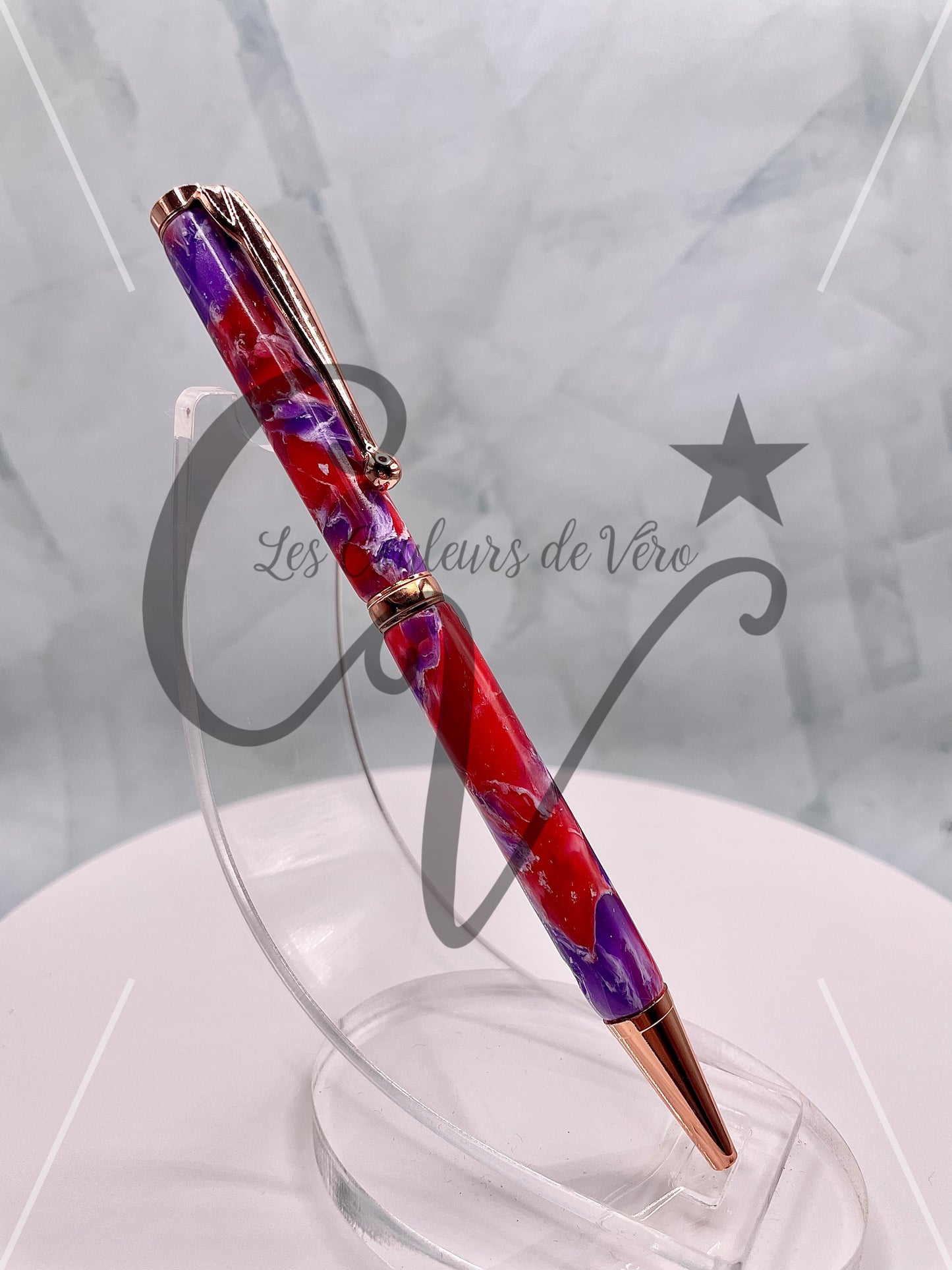 Stylo bille de collection à torsion mince Slimline, plaquage or rose; Pierres précieuses brillantes!