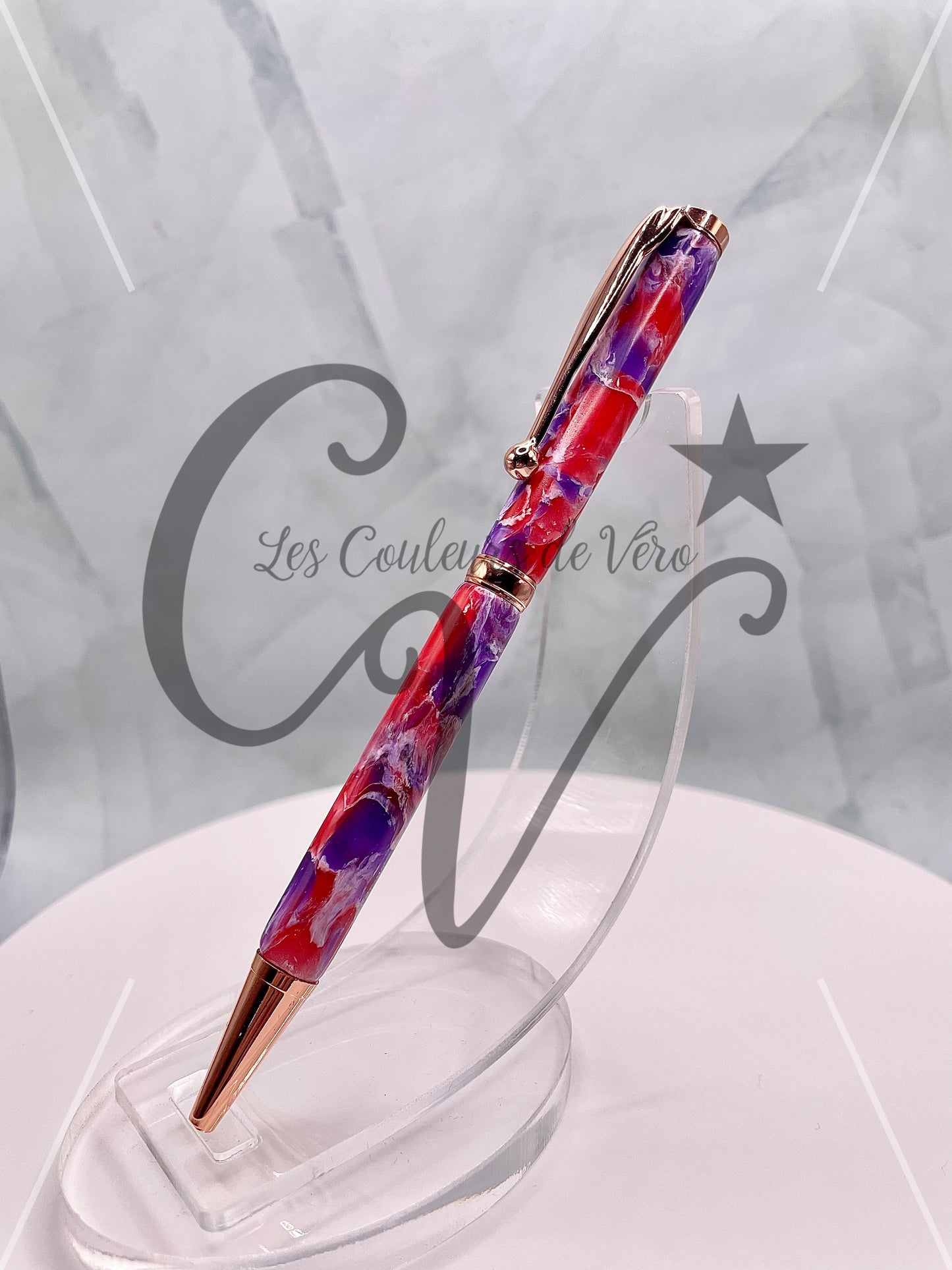 Stylo bille de collection à torsion mince Slimline, plaquage or rose; Pierres précieuses brillantes!