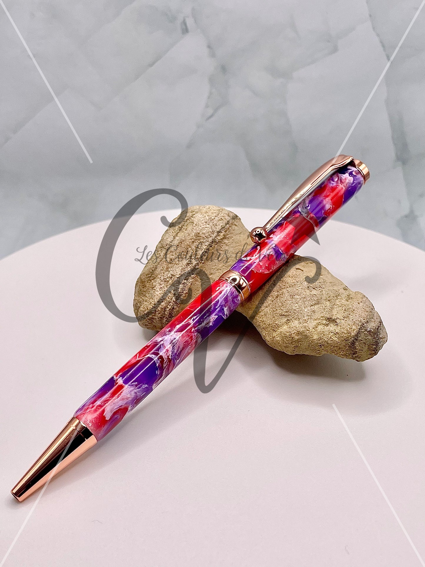 Stylo bille de collection à torsion mince Slimline, plaquage or rose; Pierres précieuses brillantes!