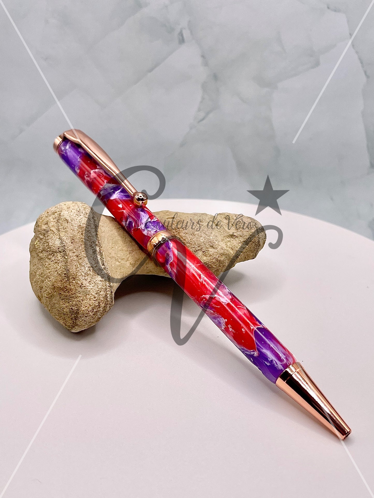 Stylo bille de collection à torsion mince Slimline, plaquage or rose; Pierres précieuses brillantes!