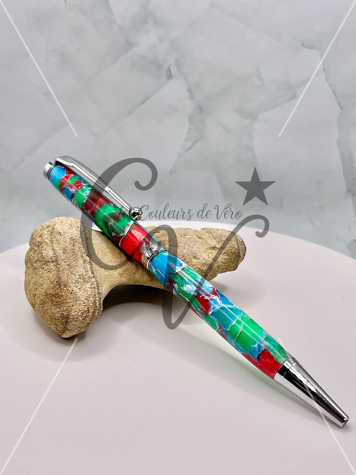 Stylo bille de collection à torsion mince Slimline, placage argent; Pierres précieuses brillantes!