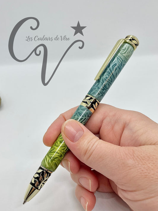 Stylo bille de collection à torsion Or 24K; Feuillage enchanté!