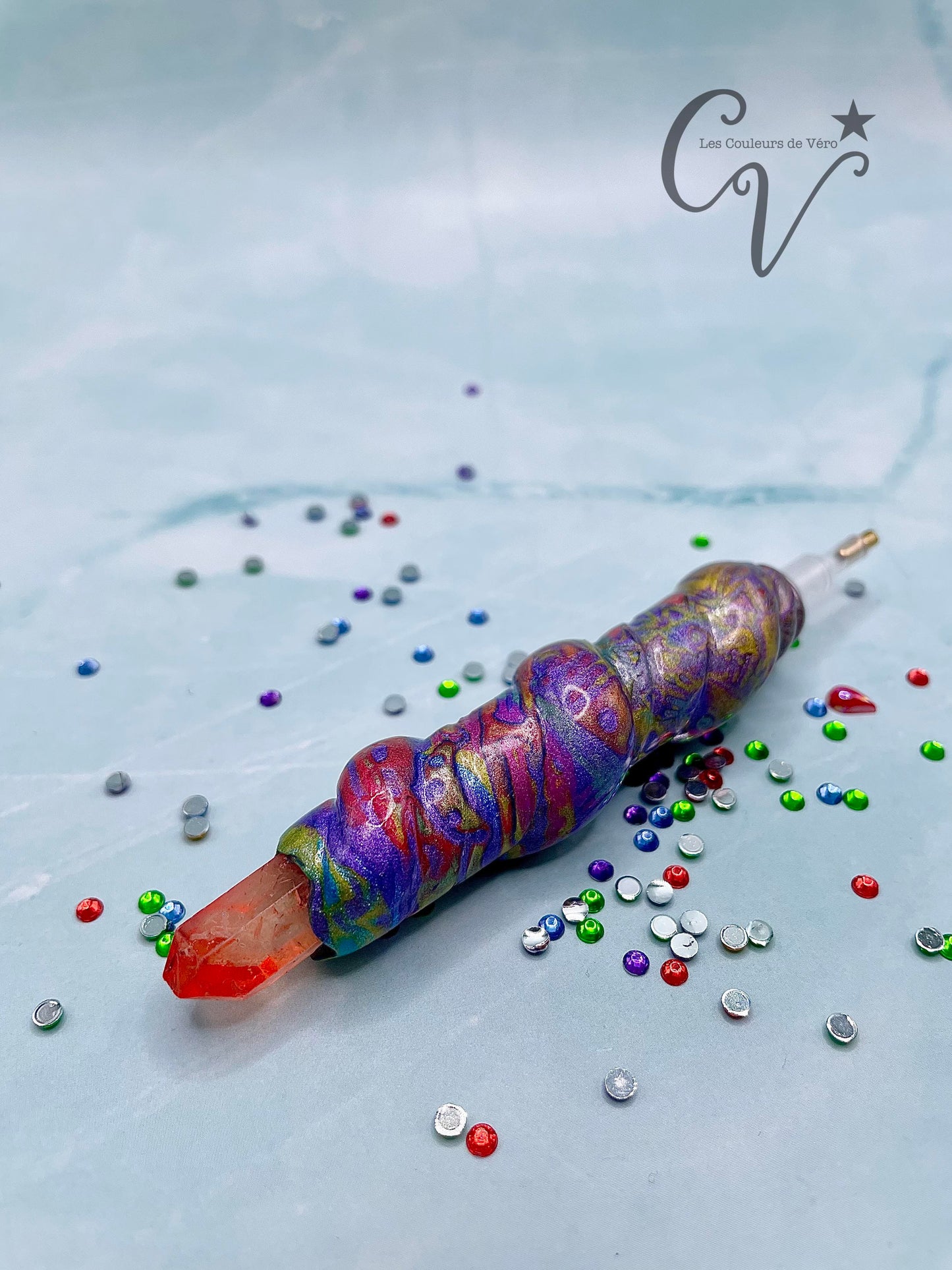 Stylet / crayon diamond painting ergonomique avec cristal; Art multicolores! Très léger, incassable, confortable, unique (non-reproduisable) Fait main!