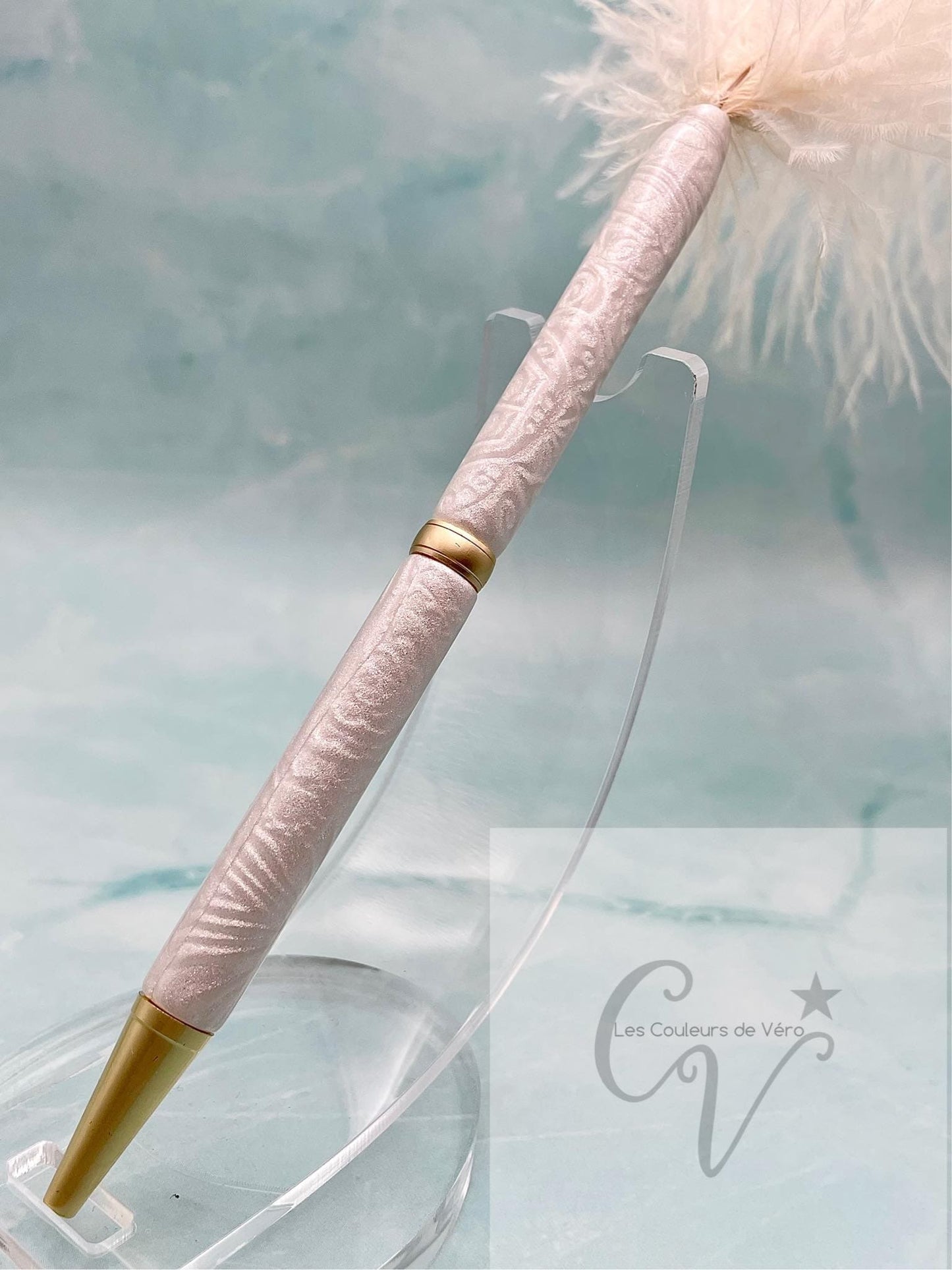 Stylo bille de collection à torsion mince Slimline; En pâte polymère, finissions plume d'autruche!