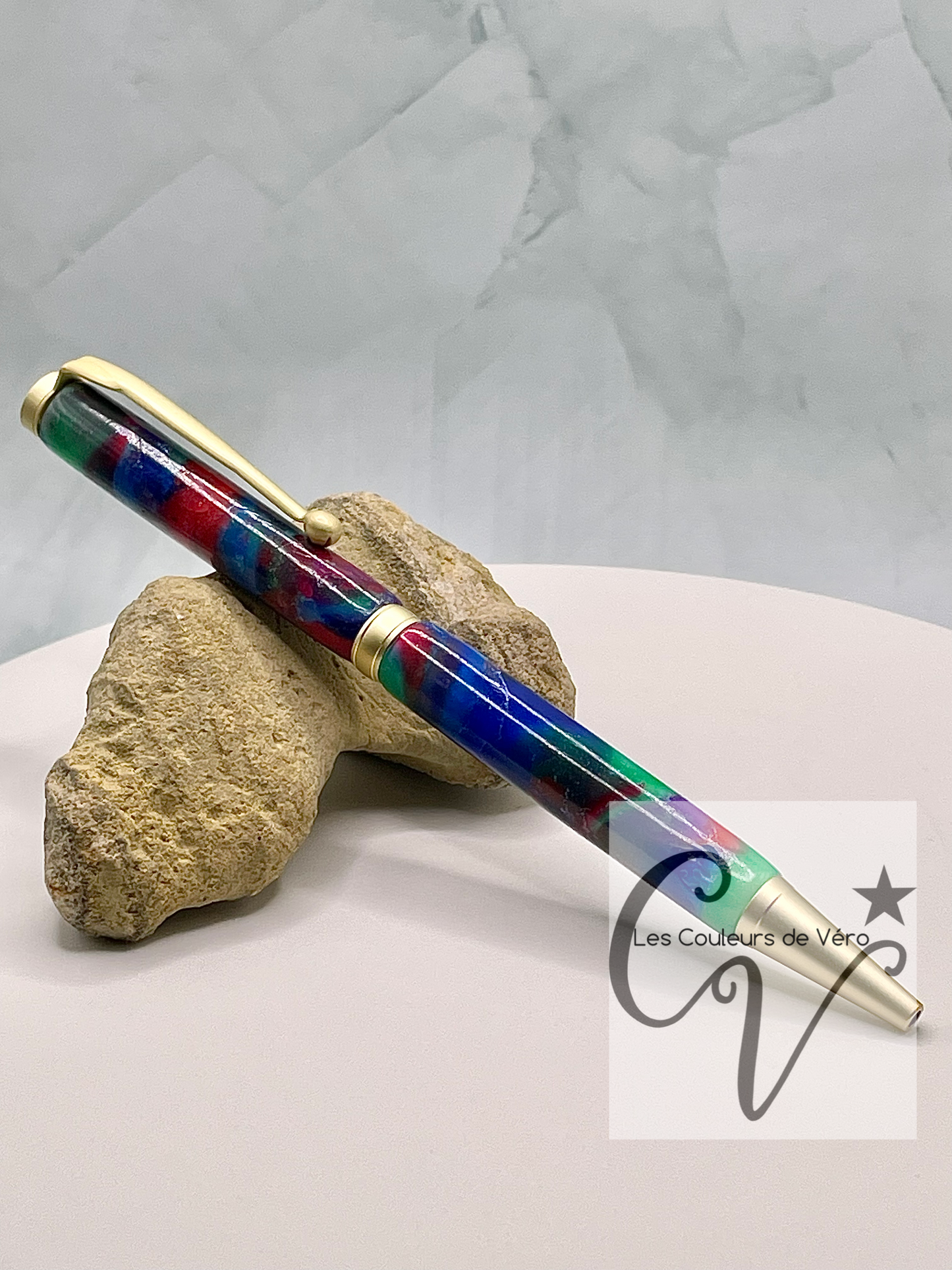 Slimline Thin Line Twist Collectible Ballpoint Pen; Shine Gemstone Pattern!