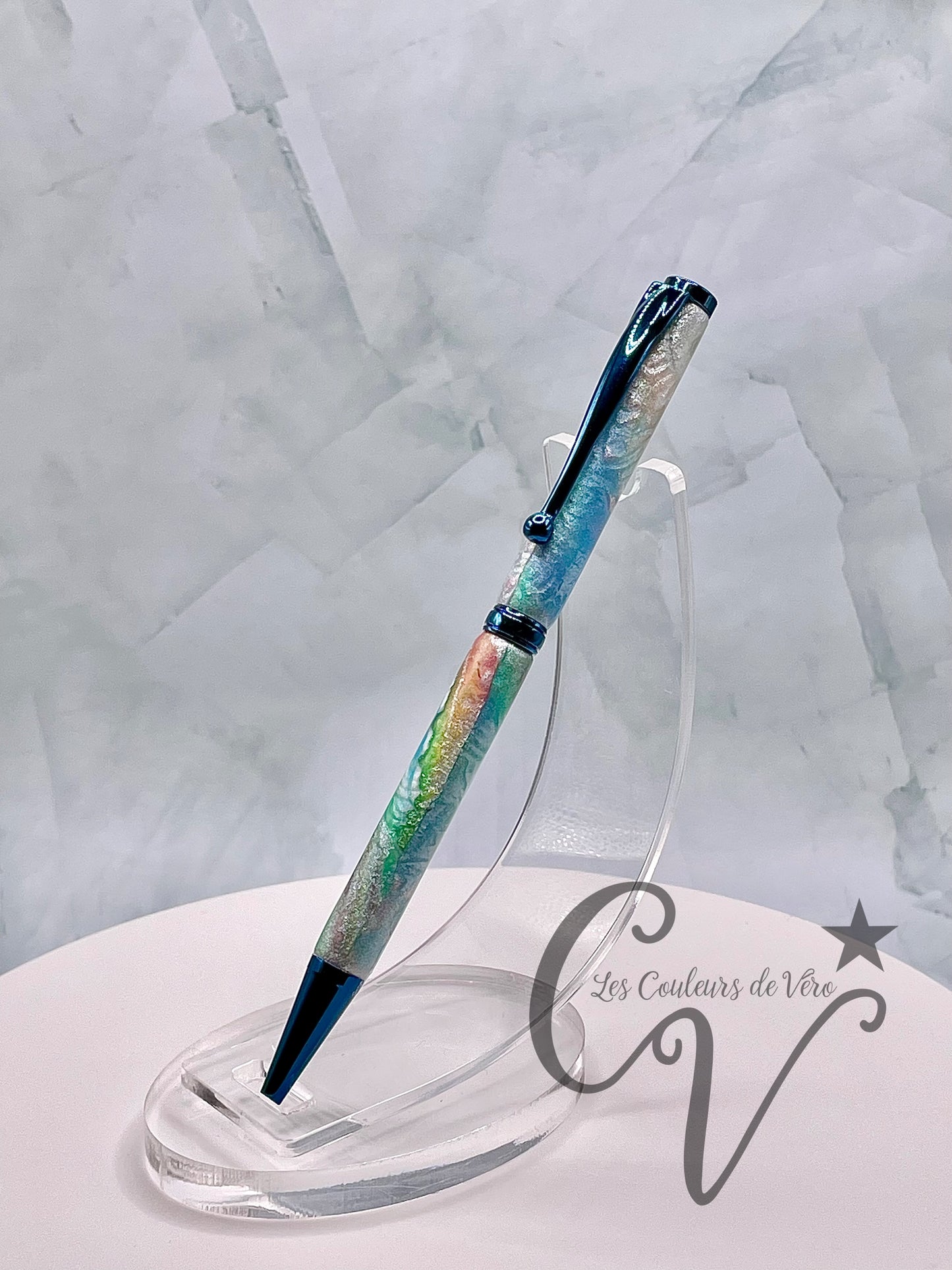 Slimline Slim Twist Collectible Ballpoint Pen; Blue metal garage