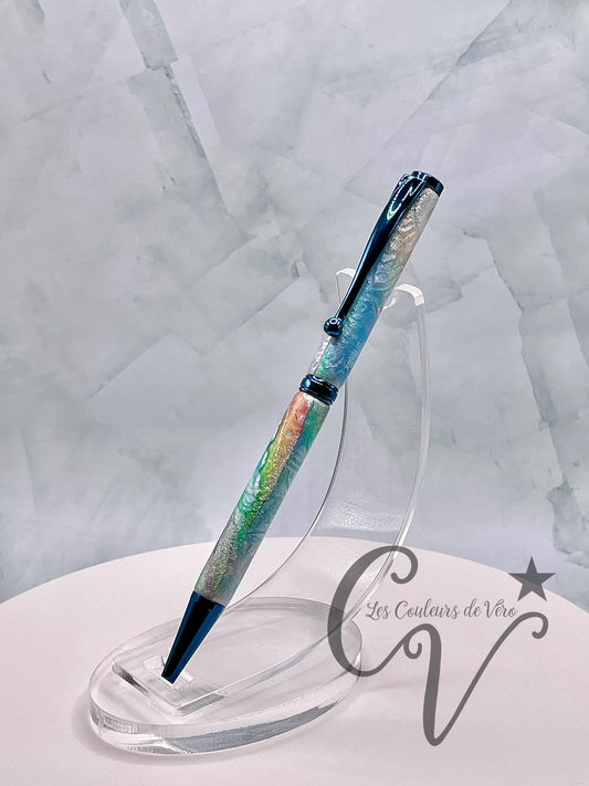Stylo bille de collection à torsion mince Slimline, plaquage bleuté; Bleu perlé!