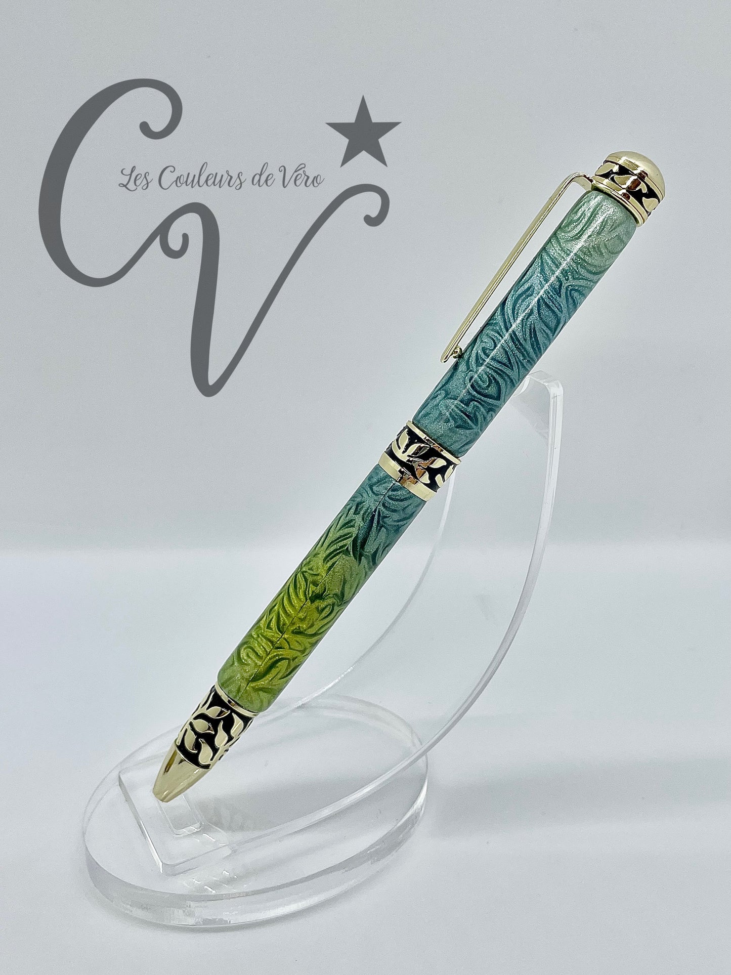 Stylo bille de collection à torsion Or 24K; Feuillage enchanté!
