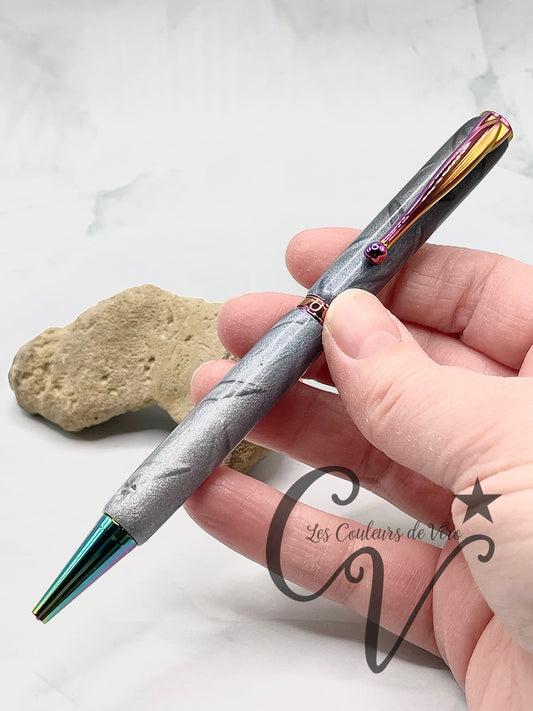 Stylo bille de collection à torsion mince Slimline, placage caméléon; Métal de tôle et d'arc-en-ciel