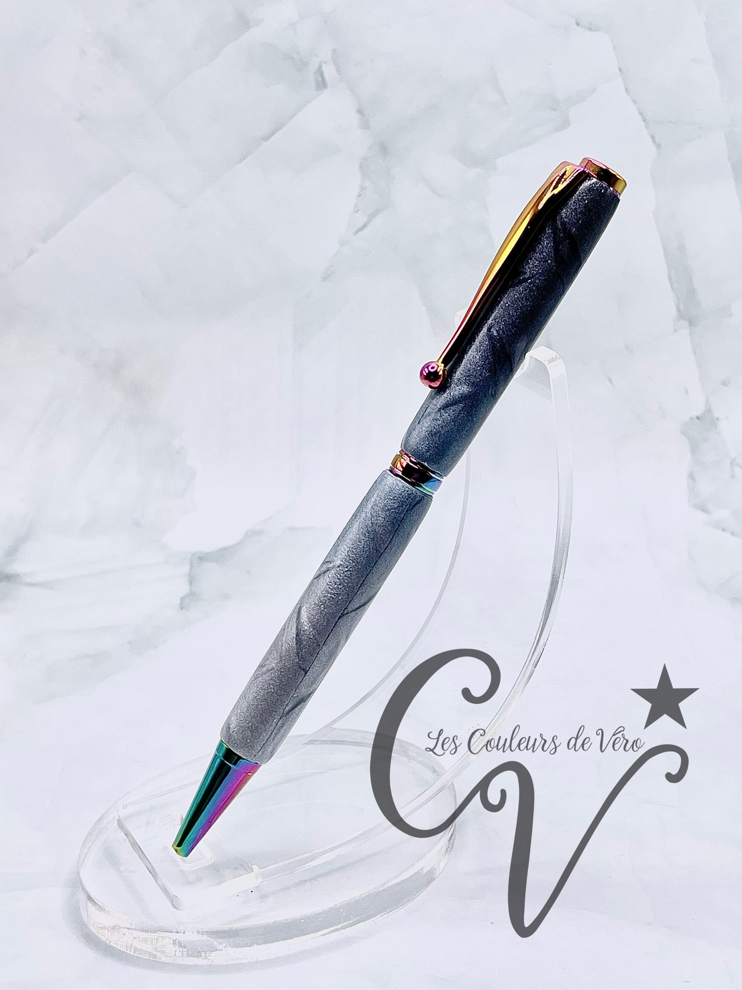 Stylo bille de collection à torsion mince Slimline, placage caméléon; Métal de tôle et d'arc-en-ciel