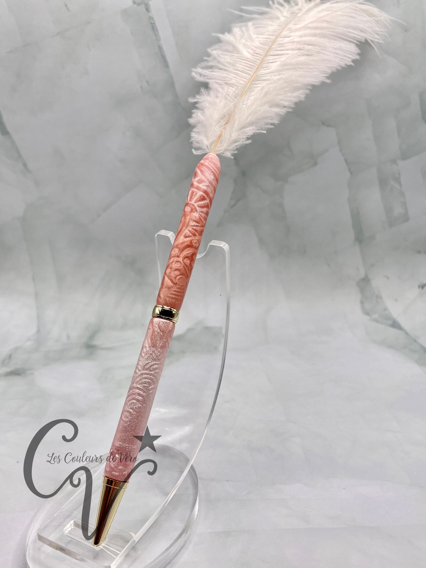 Stylo bille de collection à torsion mince Slimline; En pâte polymère, finissions plume d'autruche!