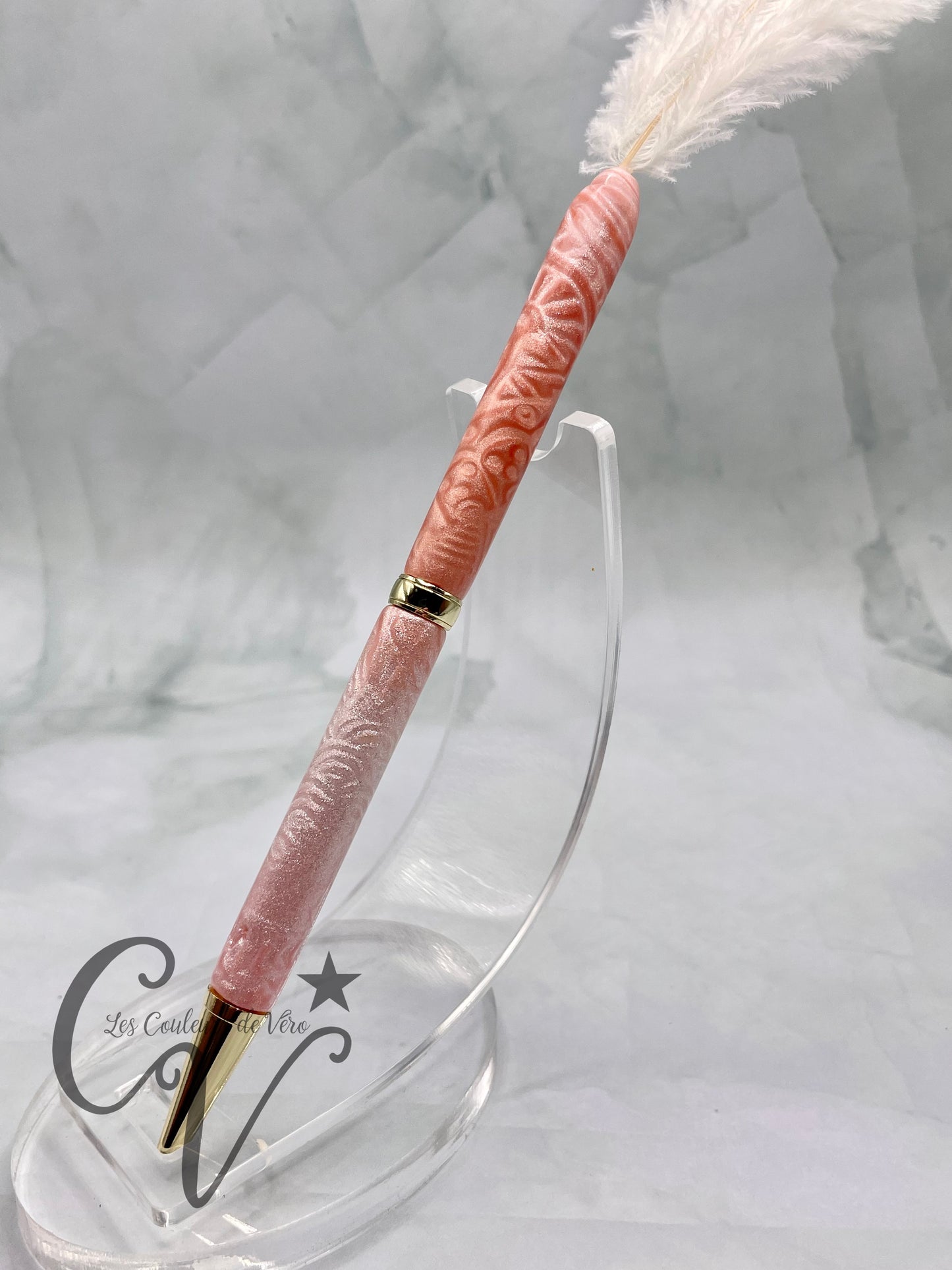 Stylo bille de collection à torsion mince Slimline; En pâte polymère, finissions plume d'autruche!
