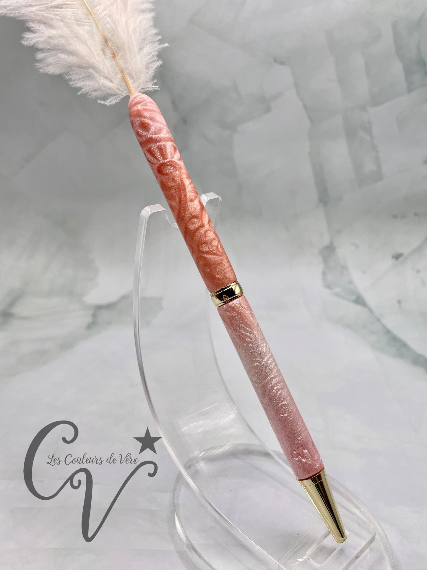 Stylo bille de collection à torsion mince Slimline; En pâte polymère, finissions plume d'autruche!