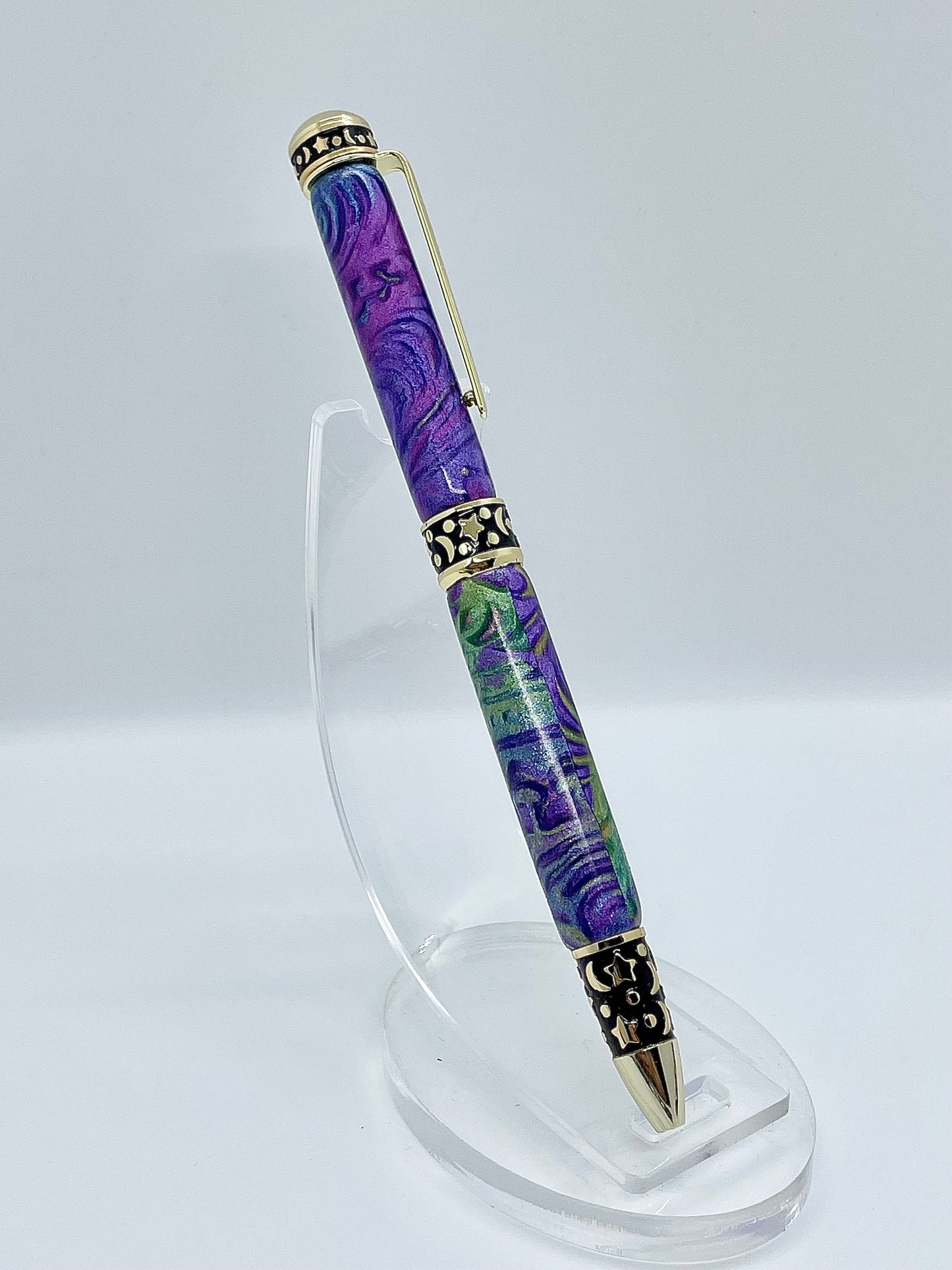 Stylo bille Or 24 k de collection à torsion; Lune étoilé de minuit