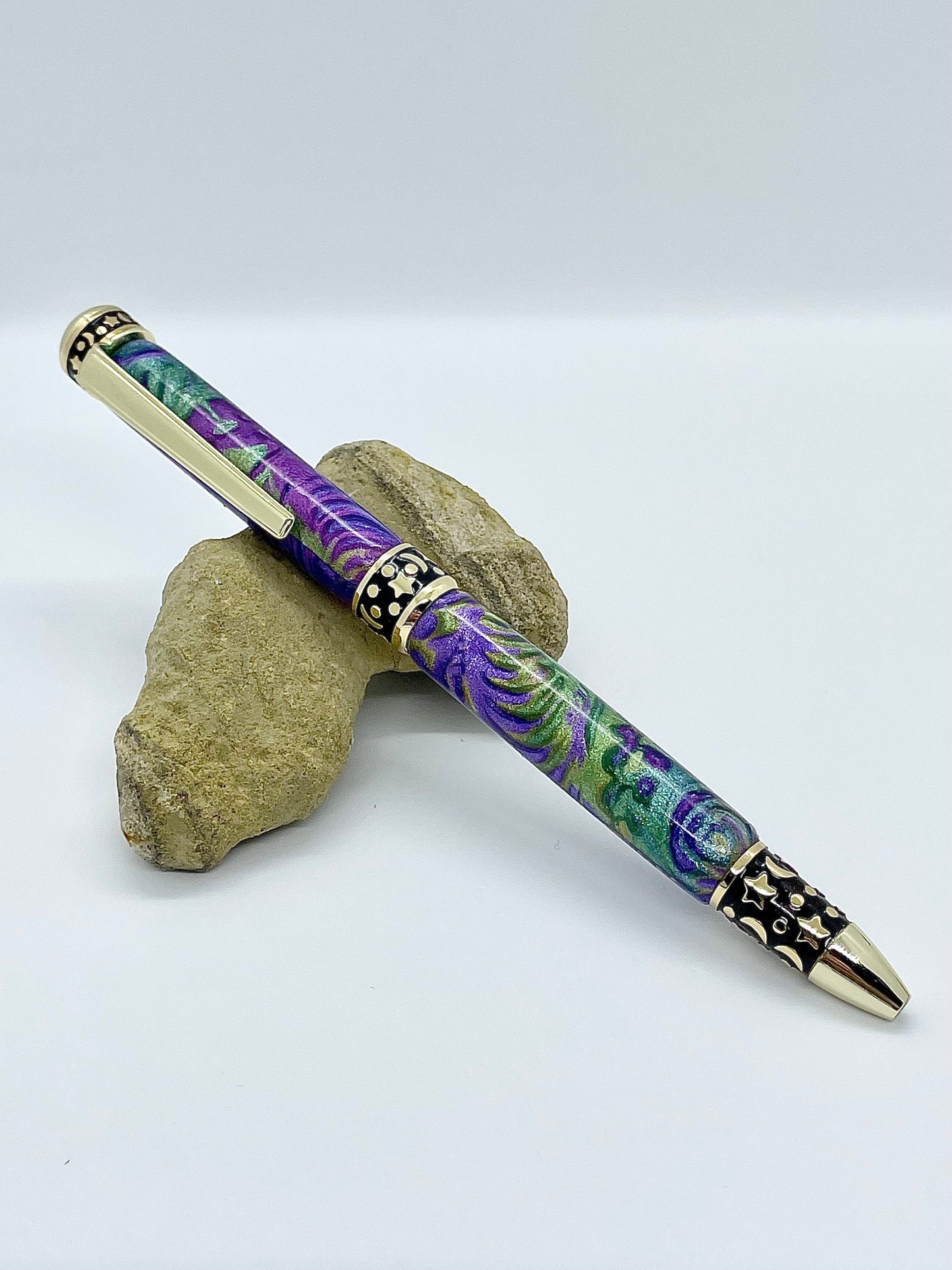 Stylo bille Or 24 k de collection à torsion; Lune étoilé de minuit
